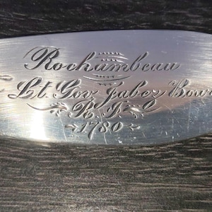 Cuchara de servir de plata Gorham, 1780, Rochambeau, Jabez Bowen, Rhode Island, reproducción conmemorativa de la Guerra de la Independencia.
