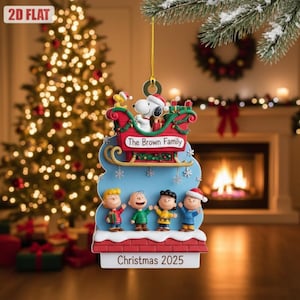 Personalized Snoopy & Peanuts Family Ornament, Custom 2D Acrylic Christmas Decor.