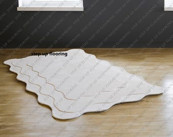 Unregelmäßiger gewellter Teppich, Handgetufteter Wollteppich, Cremefarbener Abstrakter Teppich, 3D Strukturierte Minimalistische Bodenmatte für Wohnzimmer Schlafzimmer Ästhetik