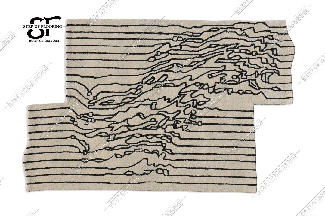 Asymmetrical Topographic Wool Rug | Hand Tufted Abstract Wavy Line ...