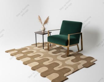 Hand getufteter Wollteppich gewellter ausgebogter Rand braun beige abstrakter Bereich Teppich Mitte des Jahrhunderts moderne unregelmäßige Form benutzerdefinierte Boho Wohnzimmerteppich