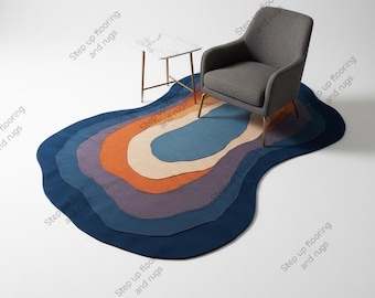 Blauer Nordischer Teppich Hand getufteter moderner Wollteppich für Wohnzimmer Schlafzimmer Büro 5X8 6X9 8X10 9X12 10X14 Benutzerdefinierte Knoten Home Decor,Geschenke