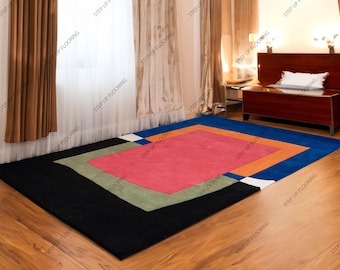 Hand Tufted Wool Rug Colorful Geometric Color Block Modern Bauhaus Area Rug Custom Abstract Carpet for Living Room Bedroom Office Decor
