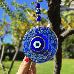 Arazzo da parete con occhio malvagio – Edizione Heritage in oro 14 carati / Ciondolo in vetro fuso turco fatto a mano