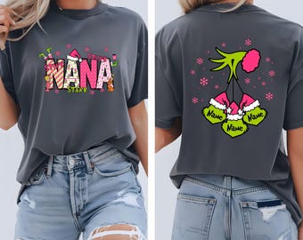 Custom Grinch Grandma Kid Name Sweatshirt Retro Christmas Nana Shirt, Christmas Grinch T-Shirt Christmas Family 2025 Shirt Grandma Christmas