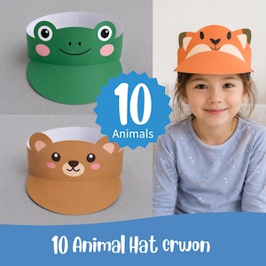 10 mallar för pyssel med djurpannband, utskrivbara barnaktiviteter (digital nedladdning)