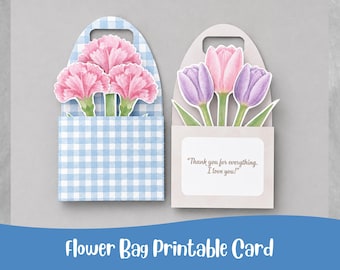 Bouquet de fleurs en papier bricolage imprimable | Cadeau artisanal pour maman enseignante | Tulipe oeillet PDF Téléchargement instantané