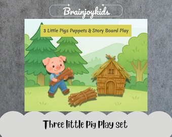 The 3 Little Pigs Storytelling Play Set/Puppets + Scene Mats/Fairy Tale Craft