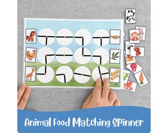 Animal Food Matching Spinner Game Printable | Preschool Learning Activity | Fine Motor Busy Book PDF