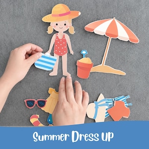 Poupée de papier à habiller d'été à imprimer | Poupée de plage découpée pour enfants | Activité d'habillage de garçon et de fille, jeu de simulation, travaux manuels d'été image 1