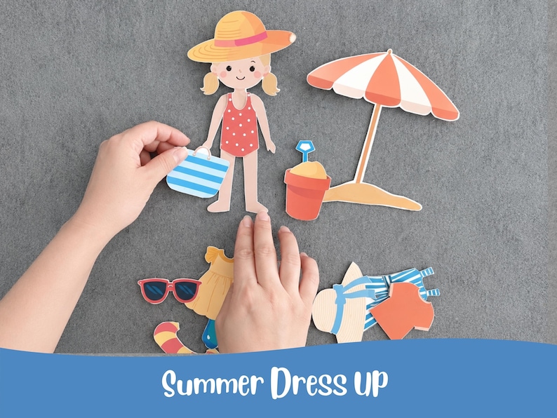 Poupée de papier à habiller d'été à imprimer | Poupée de plage découpée pour enfants | Activité d'habillage de garçon et de fille, jeu de simulation, travaux manuels d'été image 1