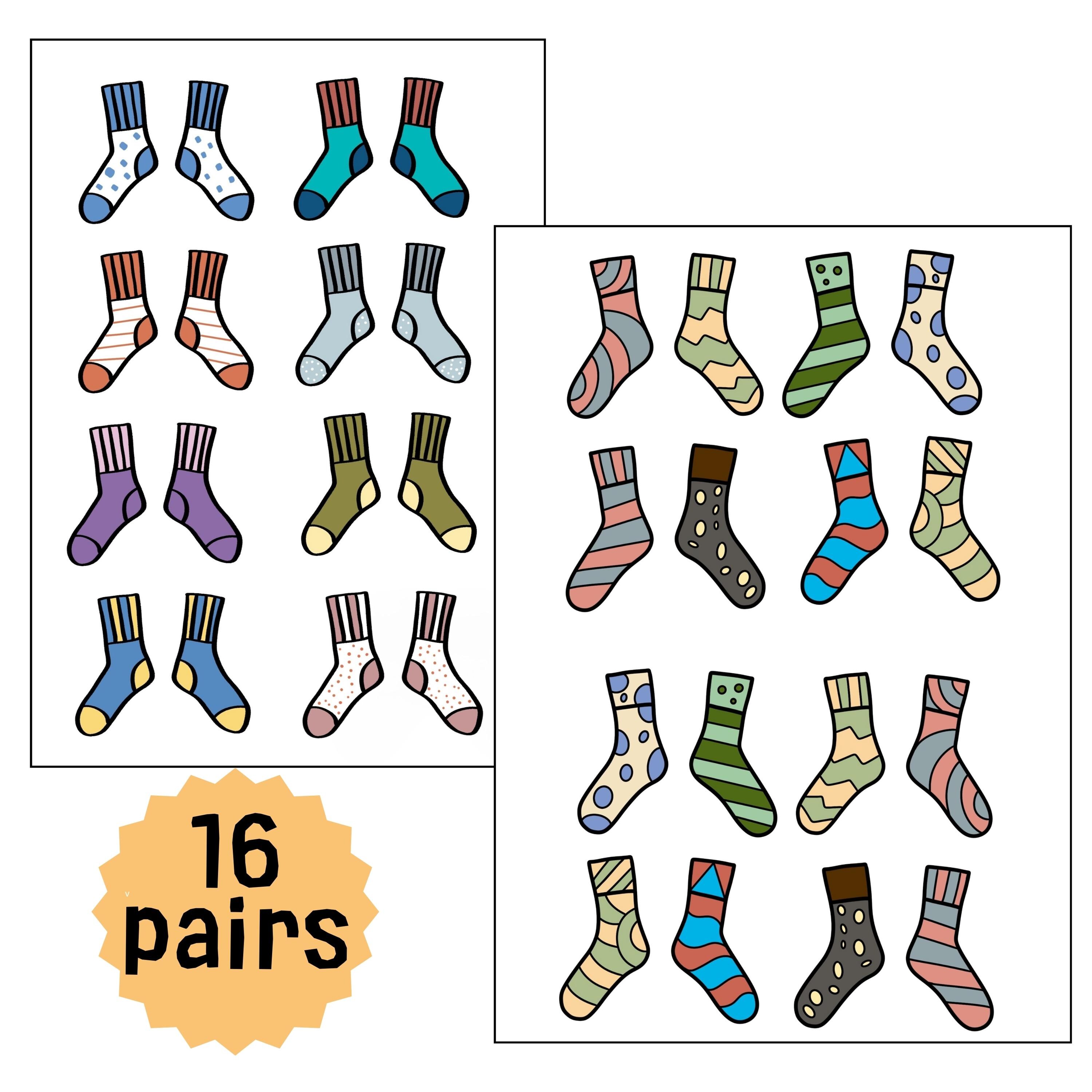 Sock Matching Game Printable/matching Activity/cut and Match/color ...