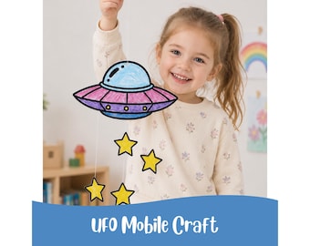 UFOぬりえモバイル工作プリント | 子供向け宇宙切り絵アクティビティ | 幼児向け指先運動アクティビティ