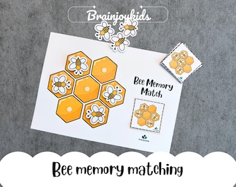 Bee Memory Match Game/Preschool Activity Montessori