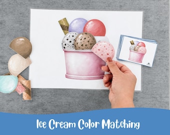 Eiscreme Farbzuordnungsspiel | Druckbare Aktivität für Vorschule | Feinmotorik PDF