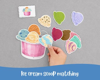 Ice Cream Scoop Matching, Toddler Busy Book, Preschool Color Activity
