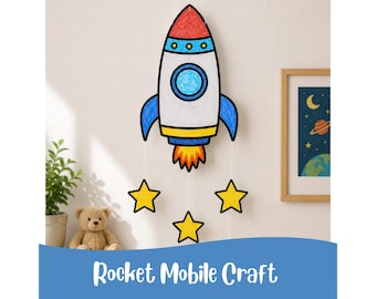 Kit d'artisanat mobile fusée | Activité dans l'espace pour les enfants, projet artistique préscolaire (téléchargement PDF)