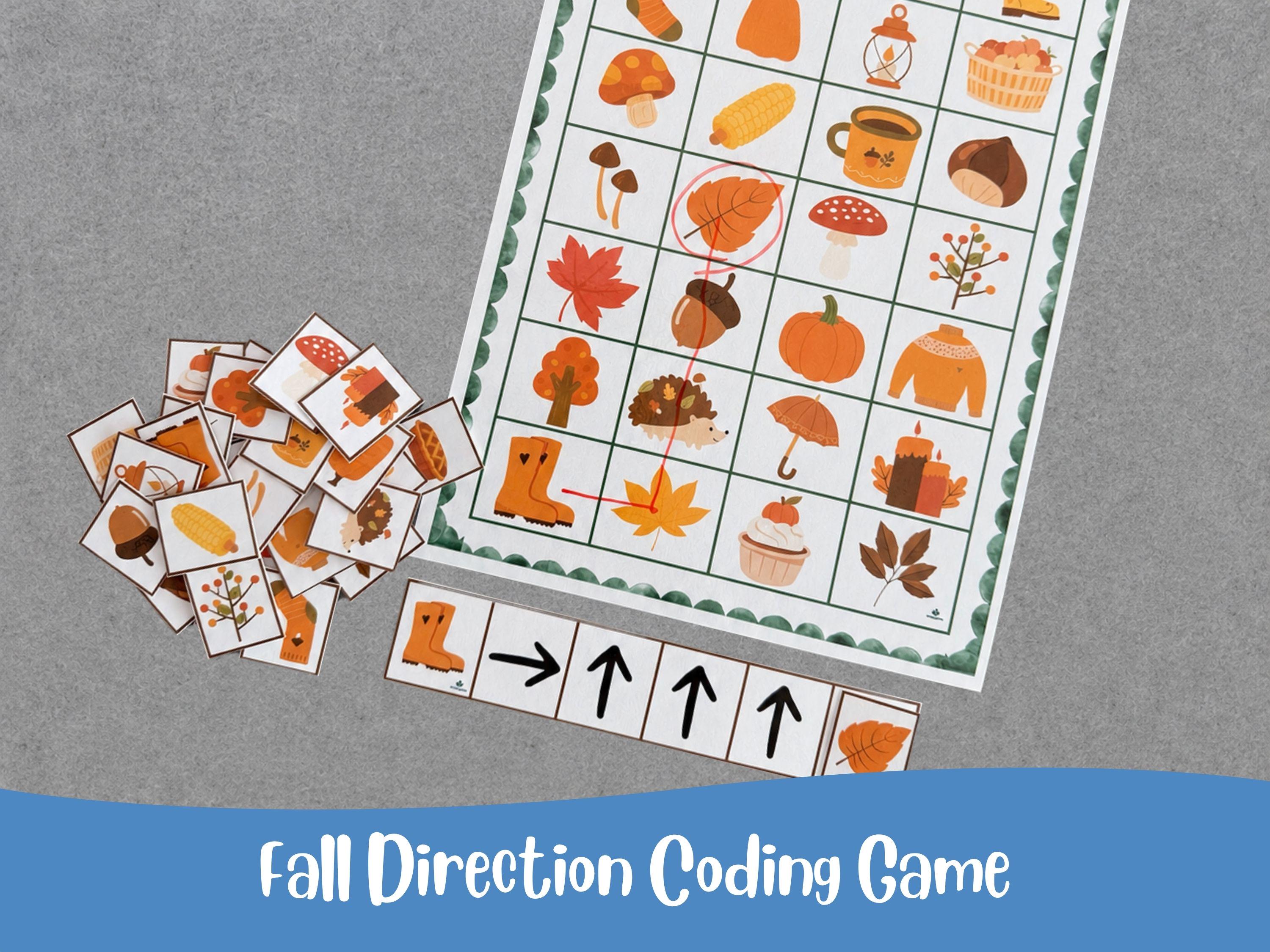 Fall Coding Activity for Kids, Directional Coding Game, Following Directions Printable, Preschool Logic Activity