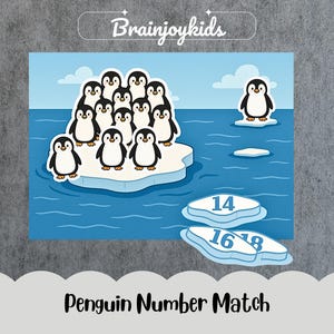 Tel- en matchspel pinguïn/busybag/voorschoolse wiskundeactiviteit