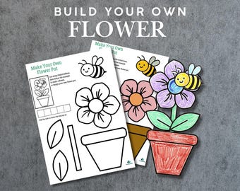 Activité de bricolage florale préscolaire imprimable, copier-coller, motricité fine (téléchargement numérique)