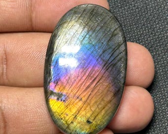 Natural Purple Labradorite Cabochon: Multi-Color Loose Gemstone, 91 Carat (45X27 mm)#242