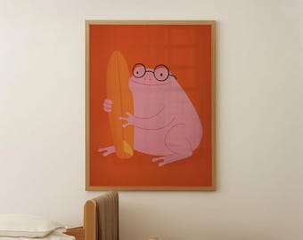 Frog Surfboard Nursery Print: Kids Room Animal Decor (Digital Download)