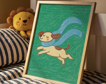 Dog with Scarf Nursery Print: Whimsical Kids Room Decor (Digital Download)