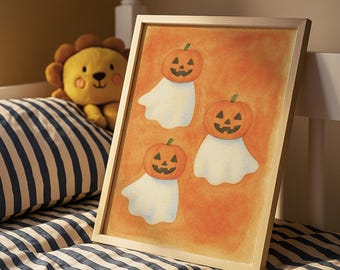 Ghost Pumpkin Nursery Print: Spooky Halloween Kids Room Decor (Digital Download)