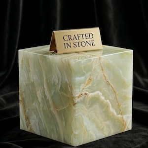 Luxury Green Onyx Cube Side Table, Natural Stone Block Pedestal, Onyx Plinth Table, Crystal Healing Decor, Modern Stone Stool End Table