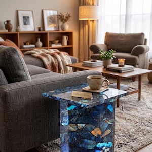 Mesa auxiliar cuadrada de labradorita / Mesa de centro modernista Decoración de lujo para el hogar