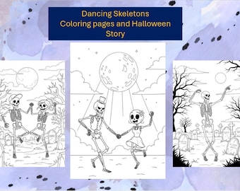 Dancing Skeletons Halloween Coloring Book - Printable PDF (11 Pages)