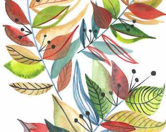 Botanical leaves print of watercolour