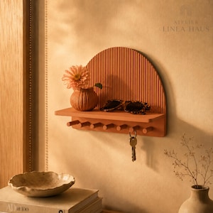 Estante moderno para llaves, organizador minimalista para la entrada, estante decorativo de pared, perchero para llaves con jarrón, decoración neutra para el hogar, regalo para el hogar