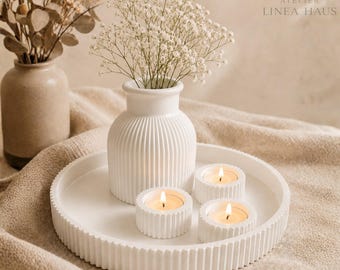 Decoratieve dienbladenset met ribbels, moderne kaarsenhouder, minimalistische vaas, decoratie voor de salontafel