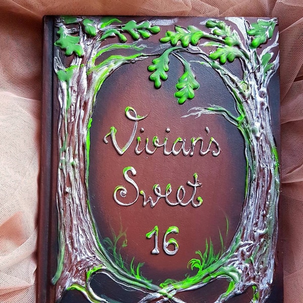 Enhanced Oaken forest, Sweet 15, Sweet 16, Sweet 17, Sweet 18, Personalized book, Once upon a time, forest guest book, birthday guest book