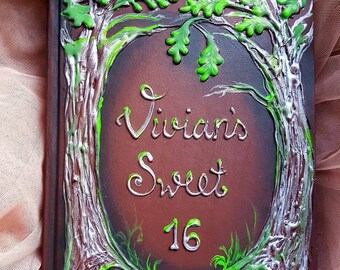 Enhanced Oaken forest, Sweet 15, Sweet 16, Sweet 17, Sweet 18, Personalized book, Once upon a time, forest guest book, birthday guest book