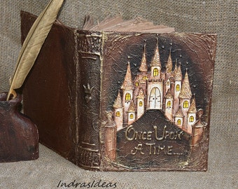 Fairy Tale Guest Book, Victorian Castle Wedding sign in book,  handmade Vintage blank journal