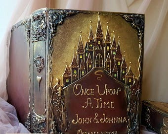Grand livre d'or de mariage de conte de fées, livre d'or de mariage Once Upon a Time, livre d'or de château, livre d'or de mariage rustique, mariage médiéval