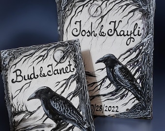Gothic raven guest book, wedding sign in book,  handmade dark Magic book with names, personalized raven journal,  crow spells notebook.