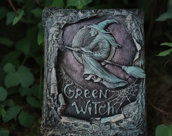 Green Witch Grimoire: Handmade Embossed journal, Nature Spell Book, hand torn pages