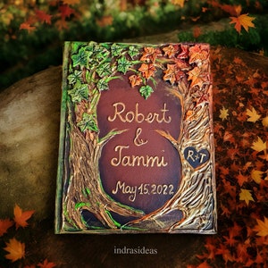 Libro degli ospiti di matrimonio personalizzato nel bosco. Diario autunnale della foresta incantata per auguri scritti, libri e set personalizzati.