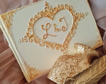 Vintage style ivory, gold wedding guest. Elegant, classic Guest Book. Gold, cream wedding. The book has 25 sheets (50 pages)