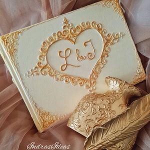 Vintage stijl ivoor, gouden bruiloftsgast. Elegant, klassiek gastenboek. Goud, crème bruiloft. Het boek heeft 25 vellen (50 pagina's)