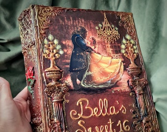 Fairytale popular movie themed wedding guest book. Quinceanera event guest book. Large size book and set.