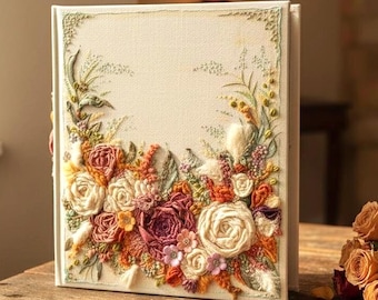 Luxury Embroidered Wedding Photo Album, Ready to ship Mother's day gift , Floral Memory Keepsake, Unique Anniversary Gift