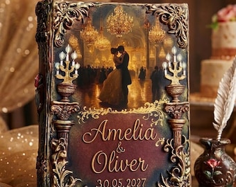 Custom Fairytale Wedding Guest Book, Personalized Storybook with your Photo integration, Handcrafted Wedding Gift.