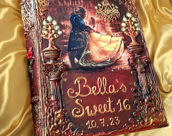 Fairytale Quinceanera Sweet 16 guest book, Personalized Birthday Story book, Enchanted Ballroom Journal