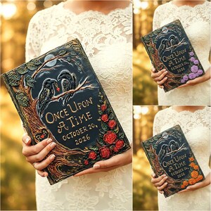 Personalized Fairytale Guest Book, Custom Storybook Journal with 3D Crows and Roses, Enchanted Forest Wedding Keepsake. image 3
