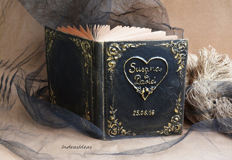 Personalized Guest book Black Guest book Black gold Wedding Etsy