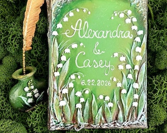 Lily of the Valley Wedding Guest Book, Personalized Spring Floral journal, Green Fairytale Guestbook, Nature Inspired Wedding decor.